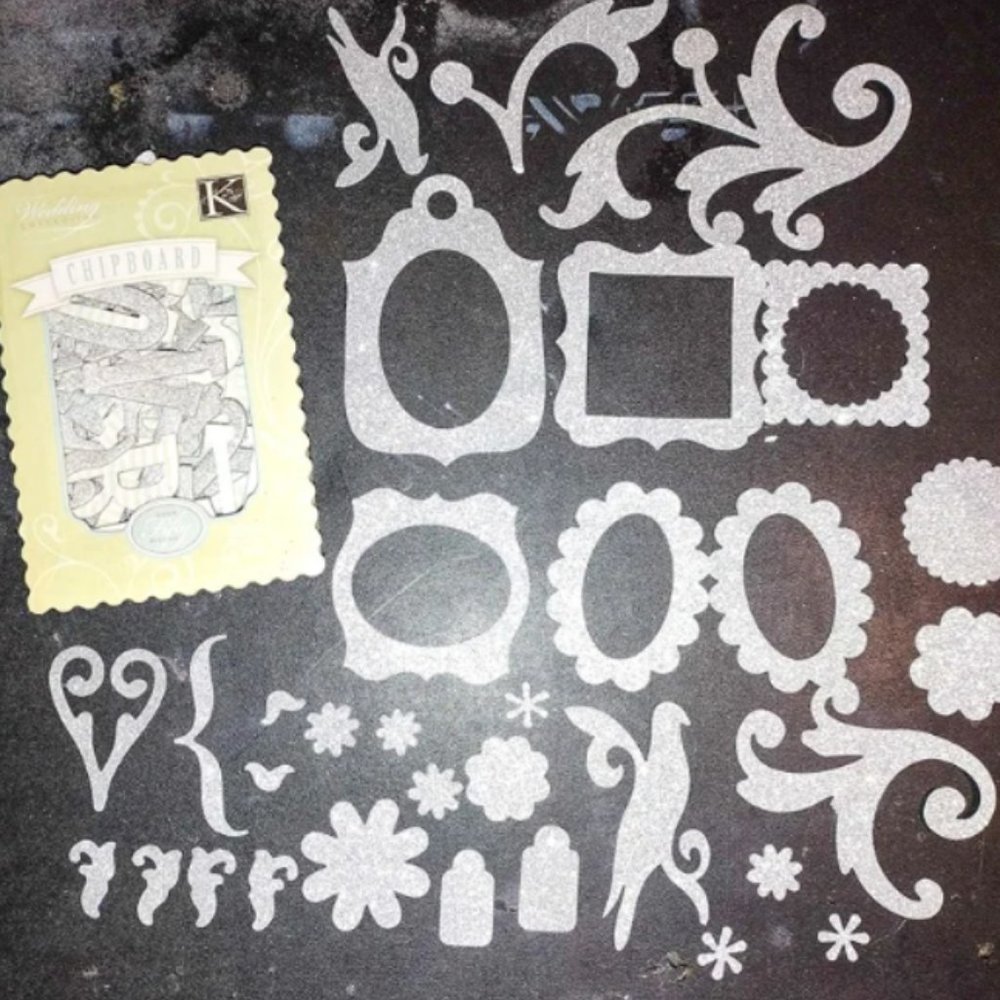 K&C Chip Box Glitter Chipboard Alphabet and Glitter Shapes Die Cuts